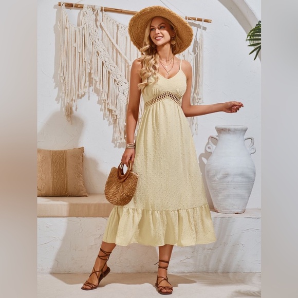 Swiss Dot Sleeveless Midi Dress Casual - Picture 3 of 6